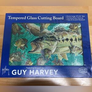 Guy Harvey Largemouth Bass & Crappie Cutting Board. 12”x16” Tempered Glass. Fish